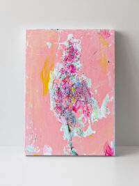Floral Mini, kleines abstraktes Bild von rosa Flieder in vereinfachter Form auf körnigem Untergrund