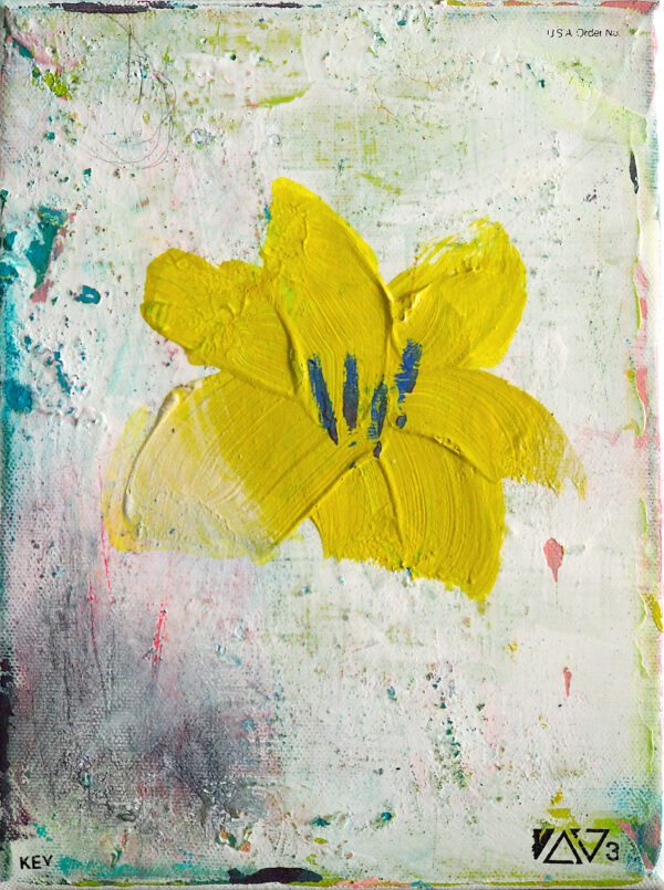 Floral Mini, kleines abstraktes Bild einer Lilie auf Leinwand