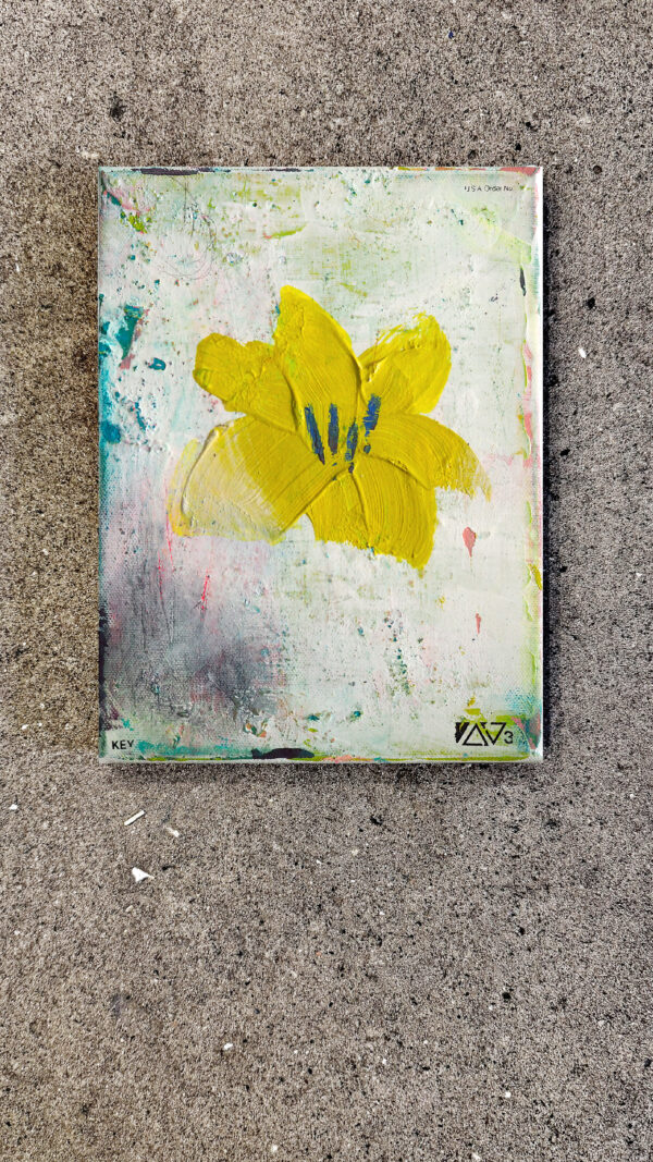 Floral Mini, kleines abstraktes Bild einer Lilie auf Leinwand