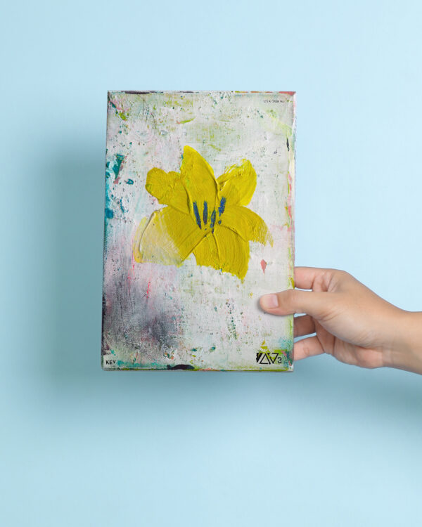 Floral Mini, kleines abstraktes Bild einer Lilie auf Leinwand